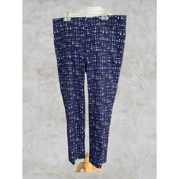 Ann Taylor Ladies flat front pockets blue white spandex blend pants size 8 - Picture 4 of 11